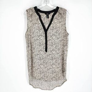 H&M High Low Sleeveless Blouse 8 Cream Black Animal Print Hidden Button Placket